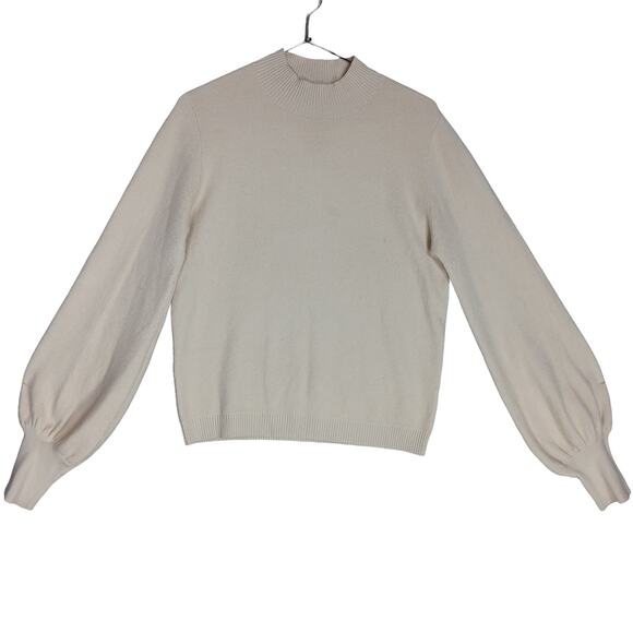 On Twelfth Sweater Top Size Large Beige Knit High Neckline Balloon Sleeves - Picture 3 of 12